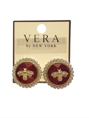 Red Bee Crystal Accent Stud Earrings